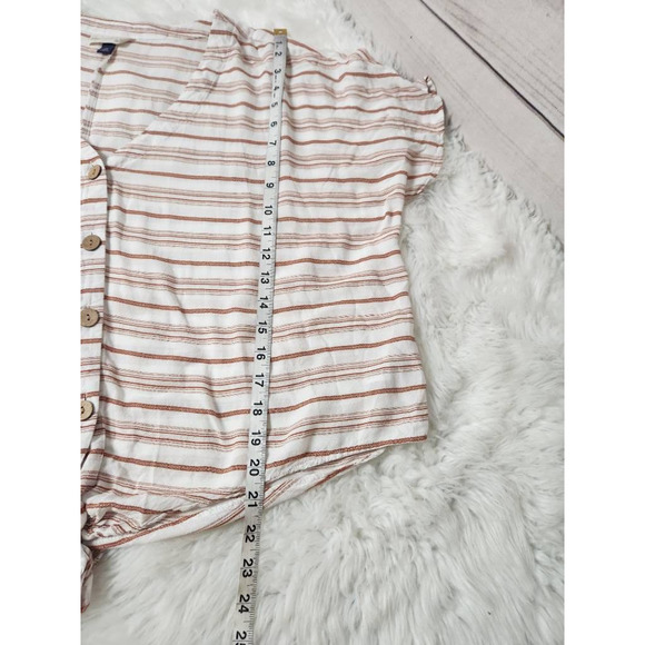 Universal Thread Womens Twist Front Top Off White Brown Striped Short Sleeve XXL - Picture 4 of 6